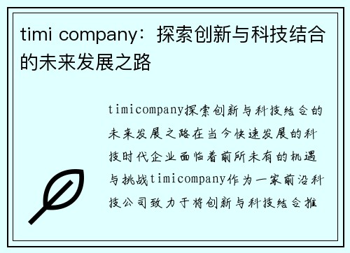 timi company：探索创新与科技结合的未来发展之路