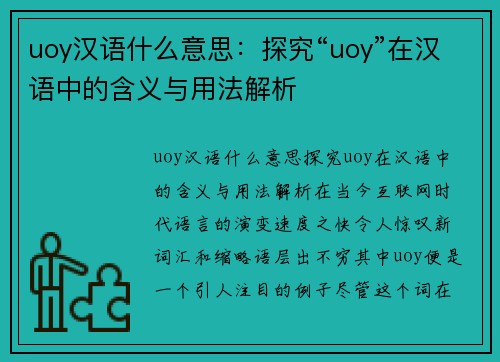 uoy汉语什么意思：探究“uoy”在汉语中的含义与用法解析